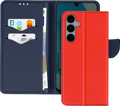 Produktbild von Avizar, Samsung Galaxy A16 Fancy Portemonnaie-Hülle mit Kartenfächern, Blau / Rot