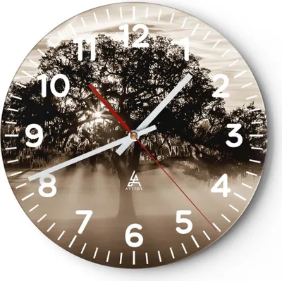 Produktbild von Wanduhr - Rund - Glasuhr - Baum Feld Natur - 40x40cm - Schleichendes Uhrwerk - Lautlos - zum Aufhängen bereit - Dekoration Modern - Wanddekoration aus Glas - C4AR40x40-3811