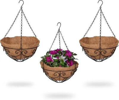 Obrázek produktu pro Závěsné květináče 48 x 31 cm, hnědé/černé, kokosové
