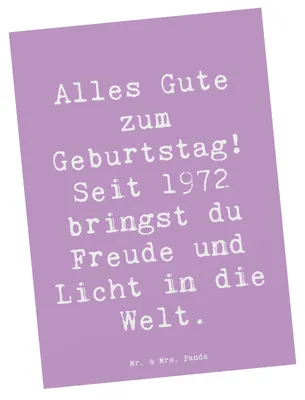 Produktbild von Mr. & Mrs. Panda Postkarte Spruch 1972 Geburtstag Freude - Lavendeltraum - Geschenk, Postkarten, Geburtstagssprüche, Geburtstagsfreude, Alter, Happy Birthday, Fotokarte