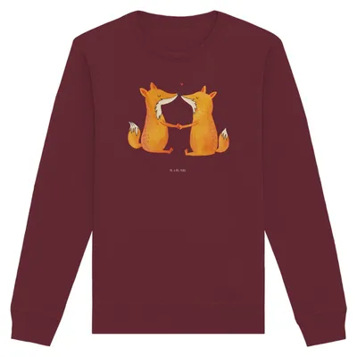 Produktbild von Mr. & Mrs. Panda Baumwoll Sweatshirt Füchse Liebe Größe XL - Burgundy - Geschenk, Partner, Paar, Pulli, Fuchs, Bio, Ehemann, Sweater, Freundin, Pullover, Rundhals