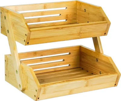 Produktbild von AdelDream Bambus-Obstkorb 2-stöckiger Servierkorb Obstschale und Snack-Ausstellungsständer, perfekt für Obst, Gemüse, Snacks, Haushaltswaren und mehr