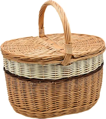 Produktbild von MyBer® Korb Picknickkorb Tragekorb mit 2 Deckeln Weidenkorb Vollweide Einkaufskorb geflochten K12-027-STW