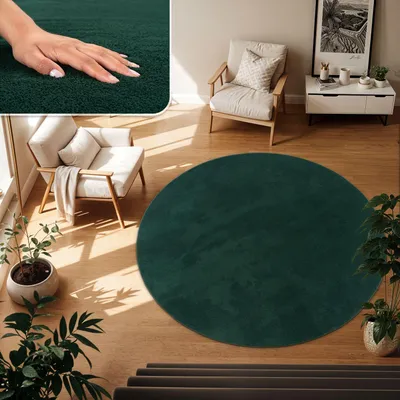 Produktbild von TT Home Wohnzimmer Teppich Kurzflor Anti-Rutsch Rückseite Unifarben Modern Waschbar Größe 160 cm Rund