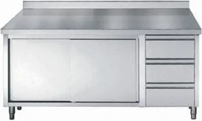 Produktbild von Combisteel Arbeitstisch mit 2 Schiebetüren 3 Schubladen Aufkantung 1600x700x850