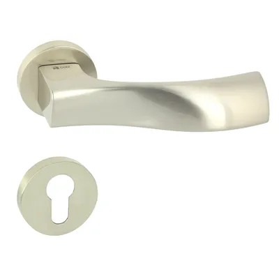 A door handle set with a keyhole escutcheon.
