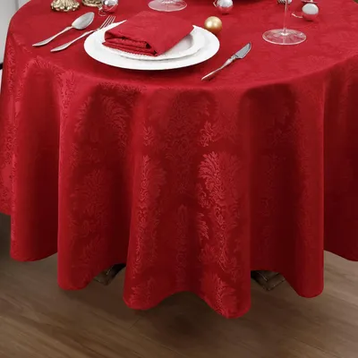 Productafbeelding van Ronde tafelkleed, diameter ongeveer 180 cm, jacquardweefsel, barokstijl, waterafstotend, kerstelijk rood