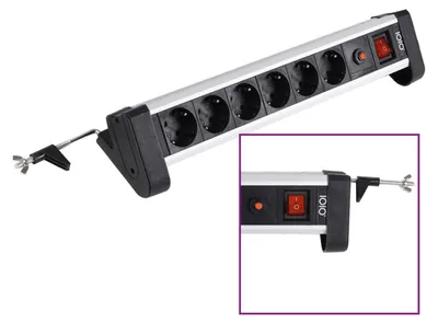 Produktbild von IOIO SL 2625S Aluminium 6-fach Tisch-Steckdosenleiste mit Überlastschutz, Ein/Aus-Schalter und Schreibtischhalterung