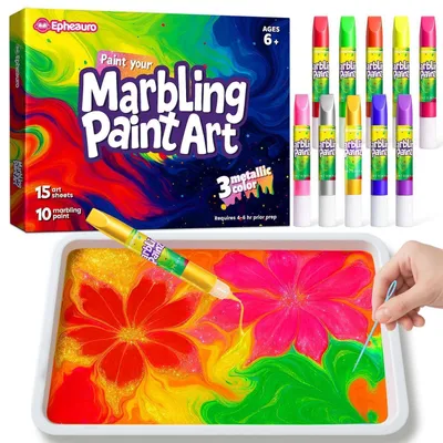 Immagine prodotto di Set di colori per marmorizzazione dell'acqua per bambini – Oro metallizzato, argento, rosa oro – Kit per attività creative adatto a bambini dai 6 anni in su