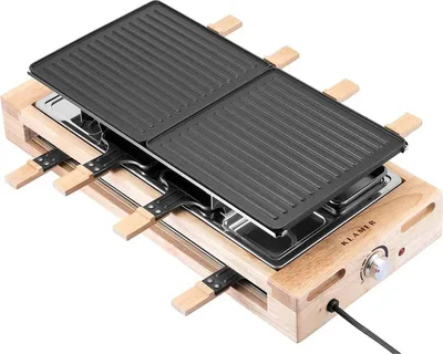Produktbild von KLAMER Raclette 8 Personen, 1500W Raclette Grill mit Holzgestell, Raclette mit antihaftbeschichteter Grillplatte, Tischgrill elektrisch