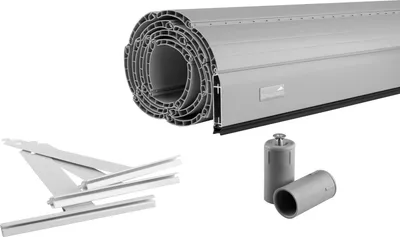 Produktbild von Schellenberg Rolladenpanzer Set PVC Maxi für 60 mm Stahlrohrwellen, inkl. Rolladen-Aufhängefedern, Aluminium-Endleiste und Rolladenstopper, individuell kürzbar, 120 x 140 cm, grau, 39015