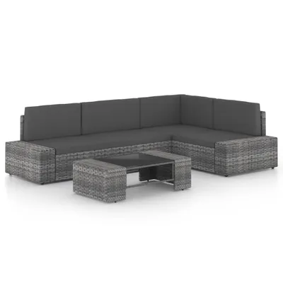 Produktbild von 5-tlg. Garten-Lounge-Set mit Kissen Grau Poly Rattan