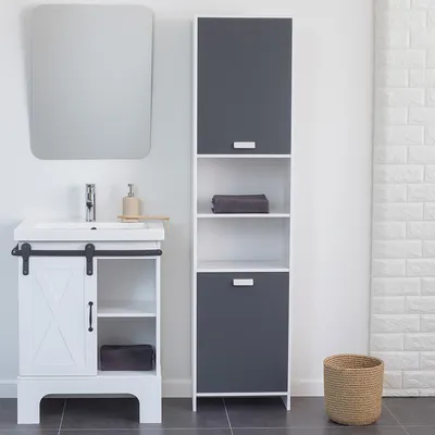Produktbild von Hochschrank Badschrank Grau Stauraumschrank mit Türen und Fächern