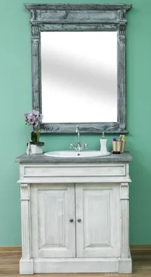 Image de Casa Padrino Ensemble salle de bain style rustique gris clair / gris foncé - 1 lavabo & 1 miroir mural - Meubles de salle de bain en bois massif style rustique