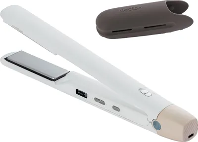 Immagine prodotto di MEDION Piastra HS2 (senza fili, display, 5 impostazioni di calore regolabili, da 165° a 210°, piastre riscaldanti in Vetroceramica e tormalina, copertura protettiva in silicone, sensore di temperatura, piastra per capelli) bianco