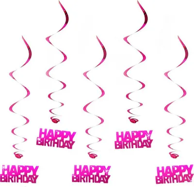 Produktbild von Oblique Unique 5 Wirbel Deckenhänger Happy Birthday mit Bändern und Ösen - pink
