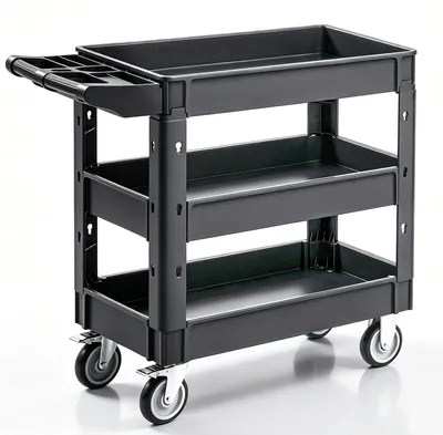 Productafbeelding van VEVOR Servicekar 103x43,5x85,7 cm, afvoerkraam, draagvermogen 249 kg, transportkar van polypropyleen, multifunctionele transportkar met 3 compartimenten, keukenkraam met zwenkwielen, hoekkraam, werkplaatskraam, servicekraam