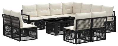 Produktbild von vidaXL Gartensofa-set 12 Stk. Schwarz und Cremeweiß Poly-Rattan