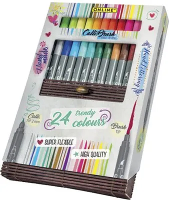 Produktbild von ONLINE Kalligraphie Stifte Calli Brush Double Tip 24 Stück Bambusetui