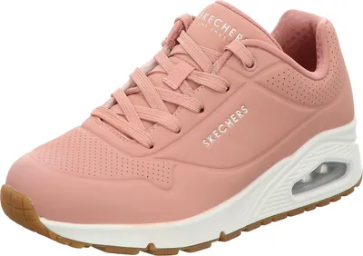 A single pink Skechers sneaker is shown from a side-angle on a white background.