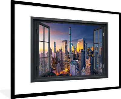 Produktbild von MuchoWow® Gerahmtes Poster Ansicht - New York - Skyline 90x60 cm - Poster mit Schwarzem Bilderrahmen Wandposter Rahmen Foto Bilder - Wanddekoration - Fotos