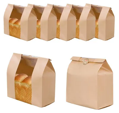 100 Kraftpapier-Brotbeutel mit Fenster, 21x10x32 cm