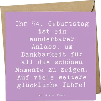 Produktbild von Mr. & Mrs. Panda Grußkarte Spruch 94. Geburtstag - Lavendeltraum - Geschenk, Dankbarkeit, anlasskarte, Geburtstagsgeschenk, liebevoll handgefertigt, Glückwunschkarte