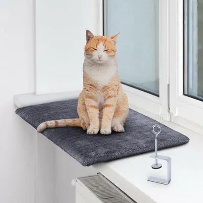 Produktbild von Azomor® Fensterbank Liegeplatz für Katzen - Komfortabel und Stilvoll - Plüschbezug