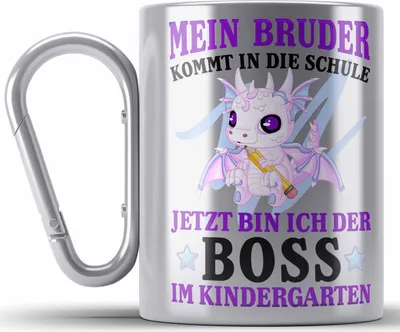 Produktbild von Trendation - Einschulung Geschenk für Schultüte Füllung Edelstahl Tasse Karabiner Schulstart 1. Schultag Schuleinführung Schulanfang Geschenkidee Schulkind Jungs Bruder (Silber)
