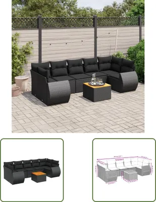 Produktbild von The Living Store 8-tlg. Garten-Sofagarnitur mit Kissen Schwarz Poly Rattan