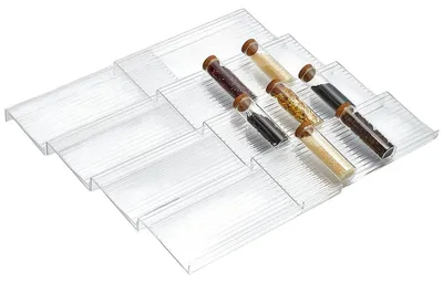Produktbild von 8 x Gewürzbehälter aus Kunststoff, 116×280×28 mm, transparent, für Küchenschubladen und Arbeitsplatten.