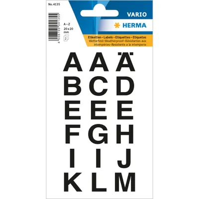 Image de Herma 4135 4135 Étiquettes de lettres - A-Z, 20x20 mm, résistantes aux intempéries, noires