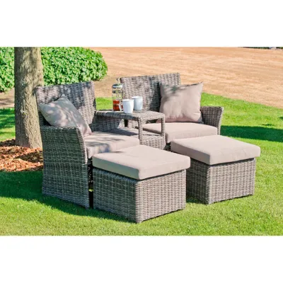 Produktbild von Garden Pleasure Loungegruppe Doppelsessel CALGARY, Aluminium, Kunststoffgeflecht, Polyester, grau-braun, 155x90x54 cm, max. 125 kg pro Sitz, Hocker einschiebbar, wetterfest