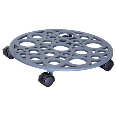 Produktbild von WAGNER Pflanzenroller BUBBLE Ø 38 x 6,5 cm, außen & innen, Gusseisen, schiefergrau, Bremsen, Tragkraft 50 kg - 20092001