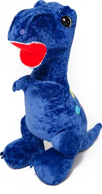 A plush toy dinosaur is shown against a white background.