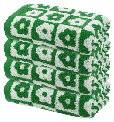 Productafbeelding van Omgoods - Set van 4 Katoenen Handdoeken 33x74 cm - Zacht en Absorberend - Geruit Groen