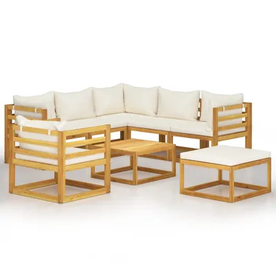 Produktbild von Modulares Garten-Lounge-Set, 8-teilig, Akazienholz Massiv, Ölfinish, witterungsbeständig, Cremeweiße Polster, Couchtisch Lattenrost-Design