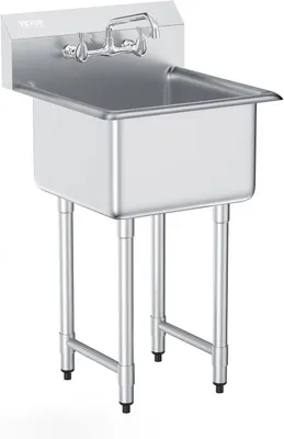 Produktbild von Gewerbliches Spülbecken aus Edelstahl 533,4 x 457 x 1041 mm, inklusive Wasserhahn, Tragfähigkeit 104 kg