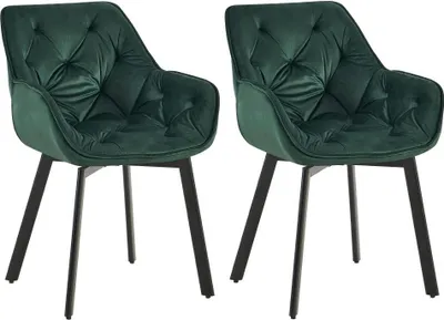 Immagine prodotto di set di 2 sedie da pranzo in velluto - sedie da cucina - comfort di seduta girevole a 180° - verde