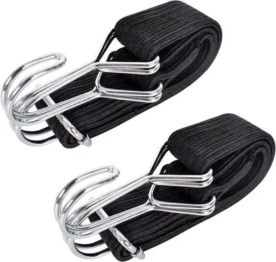 Immagine prodotto di Due cinghie elastiche, lunghezza 60 cm, con ganci, ideali per il trasporto di bagagli, biciclette, campeggio, auto; cinghie elastiche per bagagli (0,6 m)