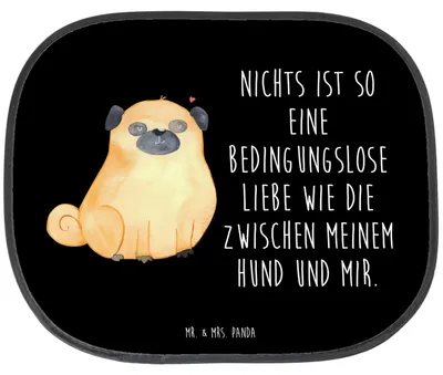 Produktbild von Mr. & Mrs. Panda Sonnenschutz Auto Mops - Schwarz - Geschenk, Knuffig, saugnapf, Pure Liebe, Autoscheiben, Hund, blendschutz, Sprüche, Sonnenblende