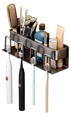 Produktbild von Zahnbürstenhalter aus Edelstahl für 4 Bürsten – Badezimmer Organizer zur Wandmontage ohne Bohren