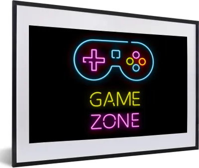 Produktbild von MuchoWow® Gerahmtes Poster Controller - Spiel - Neon - Schwarz - Zitate - Spielzone 60x40 cm - Poster mit Schwarzem Bilderrahmen Wandposter Rahmen Foto Bilder - Schlafzimmer - Plakat in Rahmen - Drucken