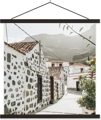 Produktbild von MuchoWow® Textilposter Sommer - Haus - Weiß 90x90 cm mit schwarzem Rahmen - Magnetisches