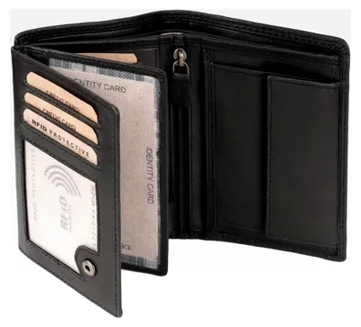 Produktbild von Herren Geldbörse aus Leder - Echtleder Geldbeutel mit RFID-Schutz - Slim Portemonnaie für Männer - Vintage Leder in Schwarz