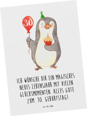 Produktbild von Mr. & Mrs. Panda Grußkarte 30. Geburtstag Pinguin Luftballon - Weiß - Geschenk, Ansichtskarte, Geburtstage, Postkarten, Postkarte, Geburtstagsgeschenk, Ansichtskarten