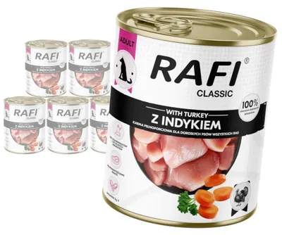 Zdjęcie produktu dla Rafi Classic z Indykiem 6x800g Pełnoporcjowa Mokra Karma Dla Dorosłych Psów Wszystkich Ras