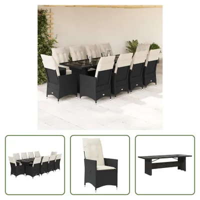 Produktbild von The Living Store 11-tlg. Garten-Bistro-Set mit Kissen Schwarz Poly Rattan