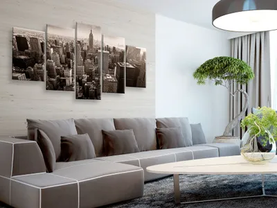 Image de Tableau acoustique New York 200 x 100 cm Tableaux Mousse acoustique Absorbeur acoustique haute performance Isolation acoustique Toile 5 pièces Tableau mural Acoustique intérieure Isolation acoustique d-B-0065-b-m