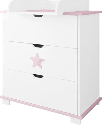 Immagine prodotto di ZEE STAR Cassettiera Fasciatoio Bianca Stella Rosa 83x87x49 cm 3 Cassetti Fasciatoio Rimovibile Mobile Neonato Cameretta Design Scandinavo